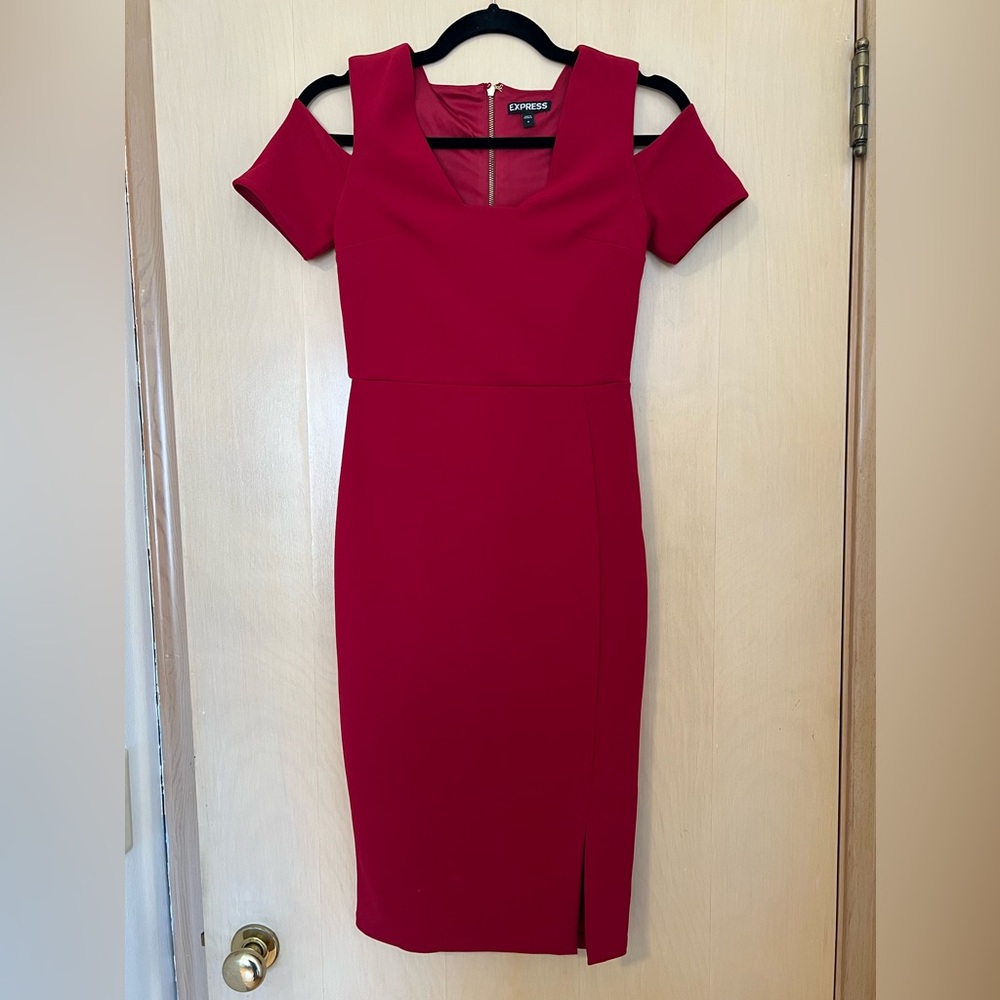 Elegant Express Red Peekaboo Shoulder Dress